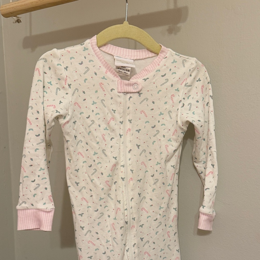 Lullaby Set 100% Pima Cotton White and Pink Candy Cane Christmas Baby Sleeper